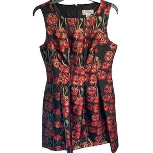J Howard Fit & Flare Sleeveless Red Black Sparkle Flowers Dress~ Size 8 NWOTs